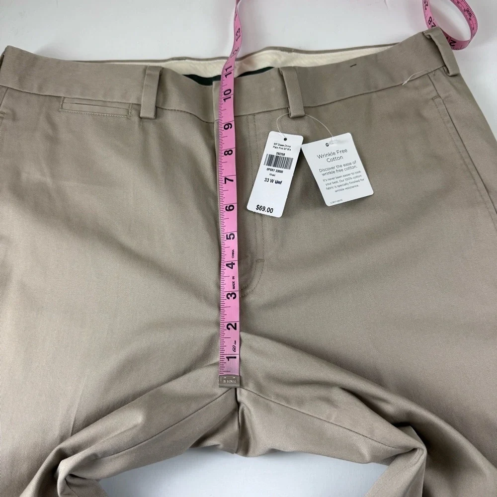 LL Bean Wrinkle Free Dress Chino Pants Mens 33 x 27.75 Khaki Beige 292258 NWT
